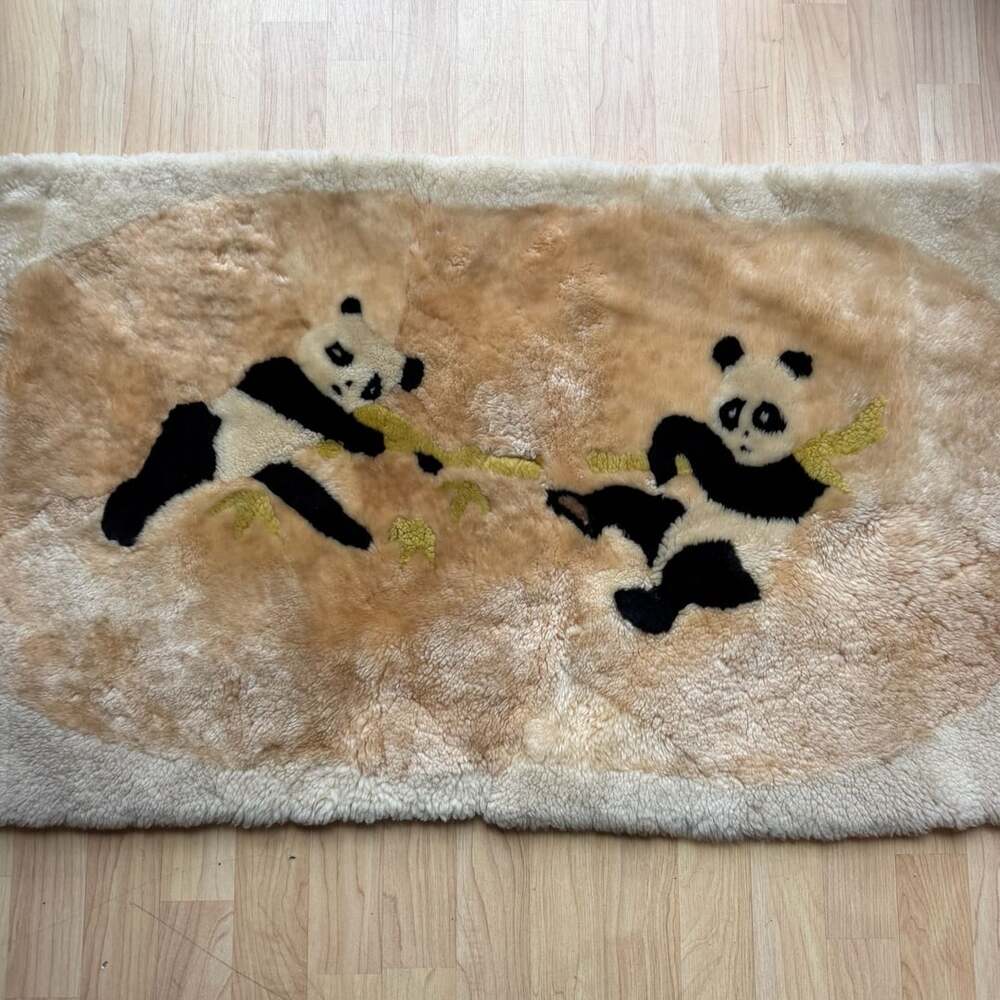 Vintage Handmade DaPeng Beijing Panda Fur Shearling Sherpa Rug Wall Tapestry 80s
